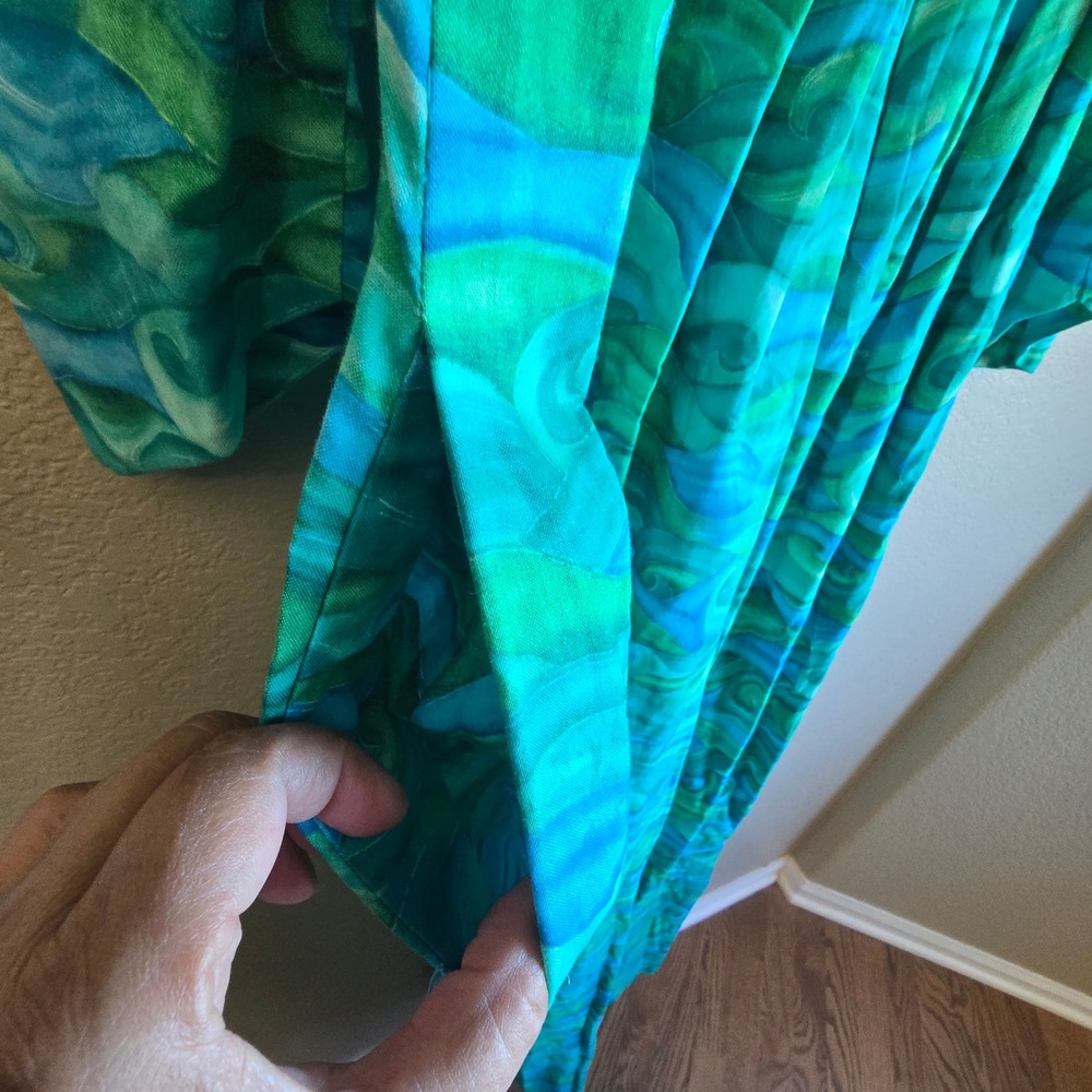 Vintage Bette Inc Honolulu Hawaii Cotton Maxi Dress Teal Green Wave Print 8 - Picture 4 of 13